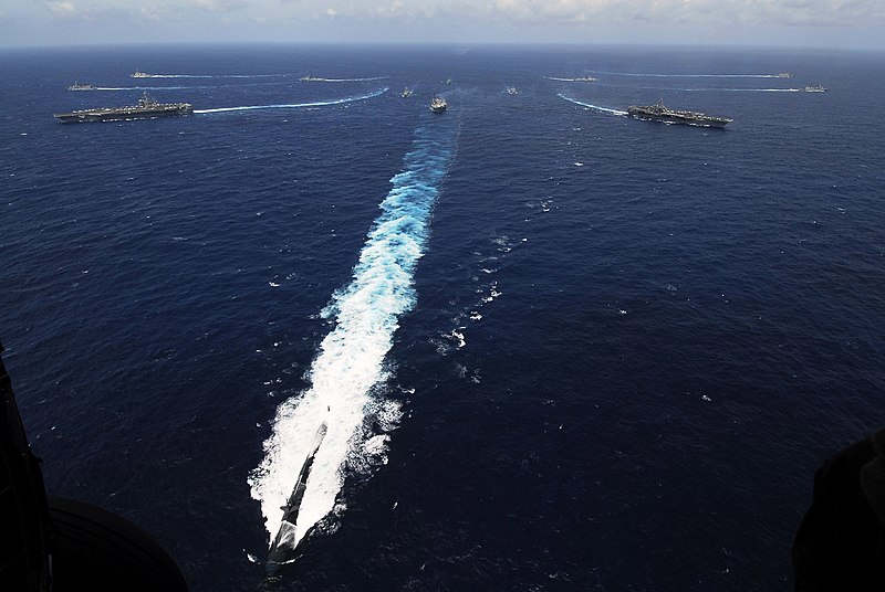 File:US Navy 070905-N-6106R-377 Naval ships from India, Australia, Japan, Singapore, and the United States break away after a joint photo exercise during Exercise Malabar 07-2.jpg