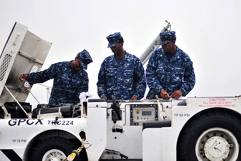 File:US Navy 101013-N-2953W-551 Sailors conduct pre-operational and functional checks on a tractor aboard the aircraft carrier USS Carl Vinson (CVN 70).jpg