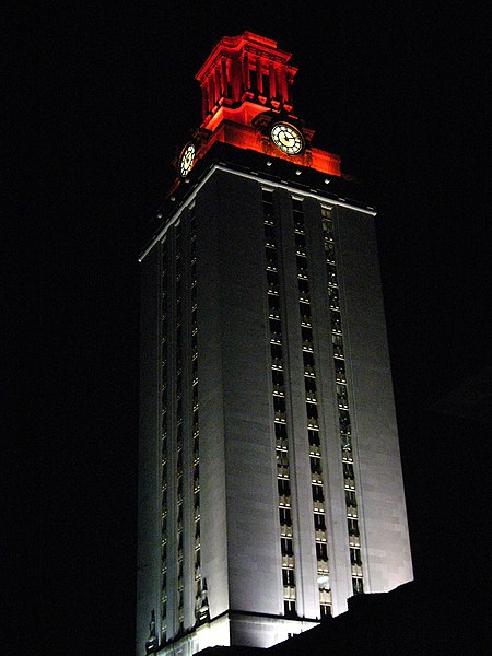 File:UT Tower lit white with orange top.jpg