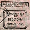 Passport stamp with 6 months' leave to enter issued at the Channel Tunnel to a non-visa national.