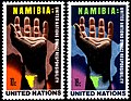 Selo de 1975 da Organização da Nações Unidas defendendo a independência da Namíbia