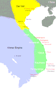 Historical extent of the Kingdom of Champa (in green) around 1100 CE VietnamChampa1.gif
