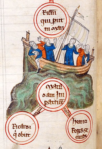 The sinking of the White Ship, from British Library, Cotton Claudius dii, f45v,
dated to about 1320 WhiteShipSinking.jpg