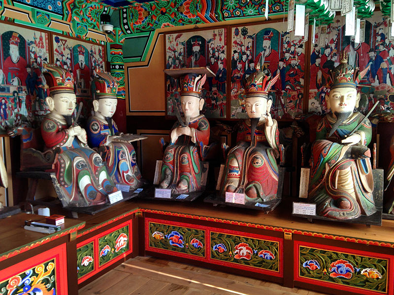 File:Wooden Ksitigarbha Bodhisattva Triad Statues And Ten Kings Statue at Cheonggoksa 03.JPG