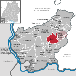 Läget för Zell im Wiesental i Landkreis Lörrach
