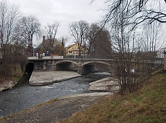 The mouth of the Goldbach (left) into the Mandau