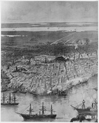 Illustration of the Confederate fleet at New Orleans "Panoramic View of New Orleans-Federal Fleet at Anchor in the River", 1862 - NARA - 530501.tif