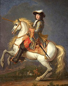 Louis XIV à cheval, roi de France et de Navarre (vers 1679-1690), château de Versailles.