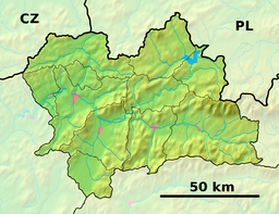 Ružomberok markerat på en karta över regionen Žilina