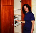A hotel safe. It is secured to the wall, which makes it useful for protecting valuables against theft.