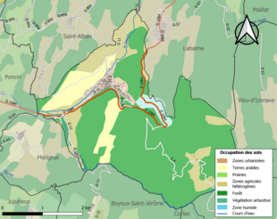 Barevná mapa znázorňující využití půdy.