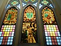 Stained glass window featuring Saint Sebastian