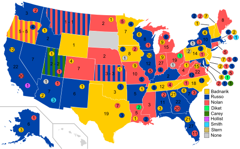 Detailed map on the 1st ballot for the 2004 presidential nomination by individual state delegations 2004LibertarianPresidentialNominationVote1stBallot.svg