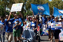 Demonstrators against the Anti-Homosexuality Act at Cape Town Pride, South Africa, in March 2014 20140301-IMG 2310 (12885819933).jpg