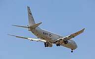 A Boeing P-8 Poseidon, tail number 168761, on final approach at Kadena Air Base in Okinawa, Japan. It is assigned to Patrol Squadron 45 (VP-45) at NAS Jacksonville, Florida, United States.