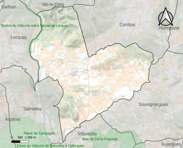 Carte de la ZNIEFF de type 1 sur la commune.