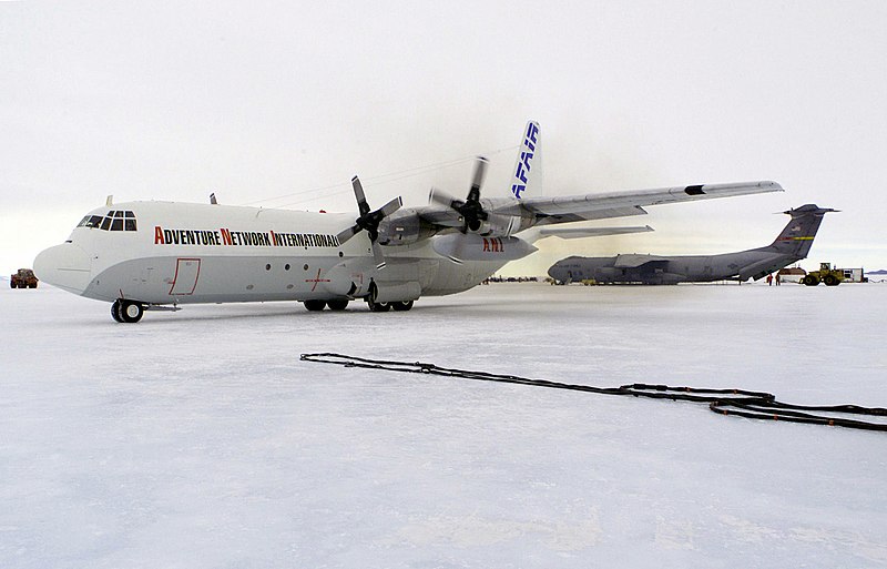 File:A Lockheed C-130G shown parked on the ice pack with a 452nd Air Mobility Wing Lockheed C-141C Starlifter in the background during a resupply mission to McMurdo Station on Ross Islan - DPLA - 2852aa0e25b1efeb1902a1243aa8325e.jpeg