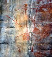 Rock painting at Ubirr in Kakadu National Park. Evidence of Aboriginal art in Australia can be traced back some 30,000 years. Aboriginal Art Australia.jpg