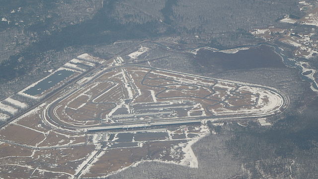 An aerial view of Pocono Raceway taken from a passing jetliner in late March 2014