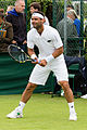 Alejandro Falla competing in the first round of the 2015 Wimbledon Qualifying Tournament at the Bank of England Sports Grounds in Roehampton, England. The winners of three rounds of competition qualify for the main draw of Wimbledon the following week.