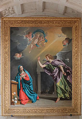 Näkymä maalauksesta, joka edustaa uskonnollista kohtausta.