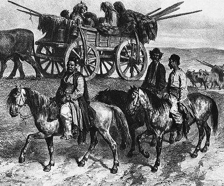 Nomadic Roma family traveling in Moldavia, 1837