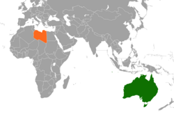 Map indicating locations of Australia and Libya