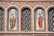 Barcelona Mare de Déu de la Bonanova church. Mosaics on the façade Saints Gervasius and Protasius.jpg