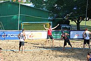 Deutsch: Beachhandball Europameisterschaften 2019 (Beach handball Euro); Tag 4: 5. Juli 2019 – Männer, Viertelfinale, Dänemark-Frankreich 2:0 (19:14, 12:10) English: Beach handball Euro; Day 4: 5 July 2019 – Quarter Final Men – Denmark-France 2:0 (19:14, 12:10)