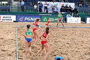 Deutsch: Beachhandball Europameisterschaften 2019 (Beach handball Euro); Tag 4: 5. Juli 2019 – Frauen, Viertelfinale, Kroatien-Ukraine 2:0 (21:20, 21:18) English: Beach handball Euro; Day 4: 5 July 2019 – Quarter Final Women – Croatia-Ukraine 2:0 (21:20, 21:18)