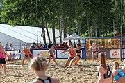 Deutsch: Beachhandball Europameisterschaften 2019 (Beach handball Euro); Tag 4: 5. Juli 2019 – Frauen, Viertelfinale, Dänemark-Norwegen 2:1 (11:9, 16:19, 7:6) English: Beach handball Euro; Day 4: 5 July 2019 – Quarter Final Women – Denmark-Norway 2:1 (11:9, 16:19, 7:6)