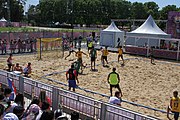 Deutsch: Beachhandball bei den Olympischen Jugendspielen 2018; Tag 4, 10. Oktober 2018; Jungs, Vorrunde, Gruppe B - Portugal-Paraguay 2:0 English: Beach handball at the 2018 Summer Youth Olympics at 10 October 2018 – Boys Preliminary Round Group B – Portugal-Paraguay 2:0