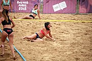 Deutsch: Beachhandball bei den Olympischen Jugendspielen 2018; Tag 6, 12. Oktober 2018; Mädchen, Hauptrundenspiel – Chinesisch Taipei (Taiwan)-Paraguay 0:2 English: Beach handball at the 2018 Summer Youth Olympics at 12 October 2018 – Girls Main Round – Chinese Taipei (Taiwan)-Paraguay 0:2