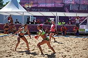 Deutsch: Beachhandball bei den Olympischen Jugendspielen 2018; Tag 4, 10. Oktober 2018; Mädchen, Vorrunde, Gruppe A - Venezuela-Paraguay 1:2 English: Beach handball at the 2018 Summer Youth Olympics at 10 October 2018 – Girls Preliminary Round Group A - Venezuela-Paraguay 1:2