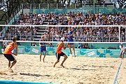 Deutsch: Beachvolleyball bei den Olympischen Jugendspielen 2018; Tag 11, 17. Oktober 2018; Jungen,Finale – Niederlande (Matthew Immers/Yorick de Groot)-Schweden (David Åhman/Jonatan Hellvig) 0:2 (20–22/15–21) English: Beach volleyball at the 2018 Summer Youth Olympics at 17 October 2018 – Final – Netherlands (Matthew Immers/Yorick de Groot)-Sweden (David Åhman/Jonatan Hellvig) 0:2 (20–22/15–21)