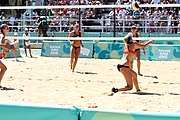 Deutsch: Beachvolleyball bei den Olympischen Jugendspielen 2018; Tag 9, 15. Oktober 2018; Mädchen, Viertelfinale: USA-Spanien 2–1 (21–19/17–21/15–9) English: Beach volleyball at the 2018 Summer Youth Olympics at 15 October 2018 – Girls Quarterfinals: USA-Spain 2–1 (21–19/17–21/15–9)