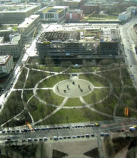 Berlin view from TV tower to demolition Palast der Republik Marx Engels Forum 2007 02 27