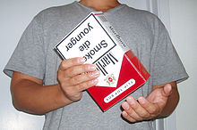 Big Marlboro box in San Francisco. "Smokers die younger." Big Marlboro Cigarettes box.jpg