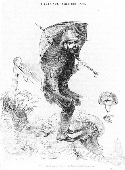 Friedrich Jucho, the estate administrator of the National Assembly, on the run. Caricature around the turn of the year 1849/1850