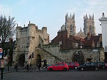 Bootham Bar in the shadow of York Minster. Bootham Bar 2.JPG