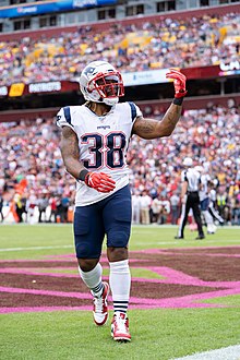 Bolden in a game against the Washington Redskins Brandon Bolden 2019.jpg