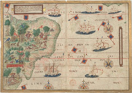 Map of Brazil in the Miller Atlas, by Pedro Reinel, Lopo Homem, Jorge Reinel and António de Holanda