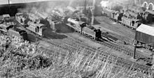 Brighton Locomotive Depot seen from above 11 July 1954