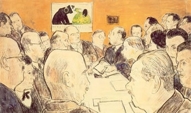 Meeting of the Berlin Secession. From the left: Wilhelm Kohlhoff, Erich Büttner, Friedrich Scholz, Ernst Fritsch, Leo von König, Lovis Corinth, Ernst 