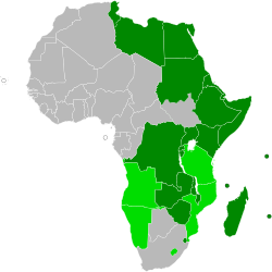 अफ्रीका के मानचित्र मेँ कोमेसा सदस्य देशो का संकेत. साँचा:color box वर्तमान सदस्य साँचा:color box पूर्व सदस्य