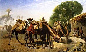 72 Camels at the fountain label QS:Len,"Camels at the fountain" 1857