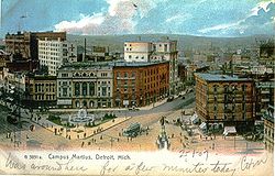 Old Detroit Opera House (behind fountain) on Campus Martius in 1907. CampusMartius1907.JPG