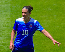 Carli Lloyd broke multiple goal scoring records in the final Carli Lloyd pointing.jpg