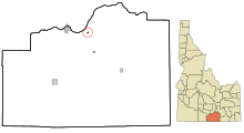 Obszary Cassia County Idaho Incorporated i Unincorporated Declo Highlighted.svg