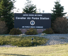 Former sign at entrance to Cavalier Air Force Station.